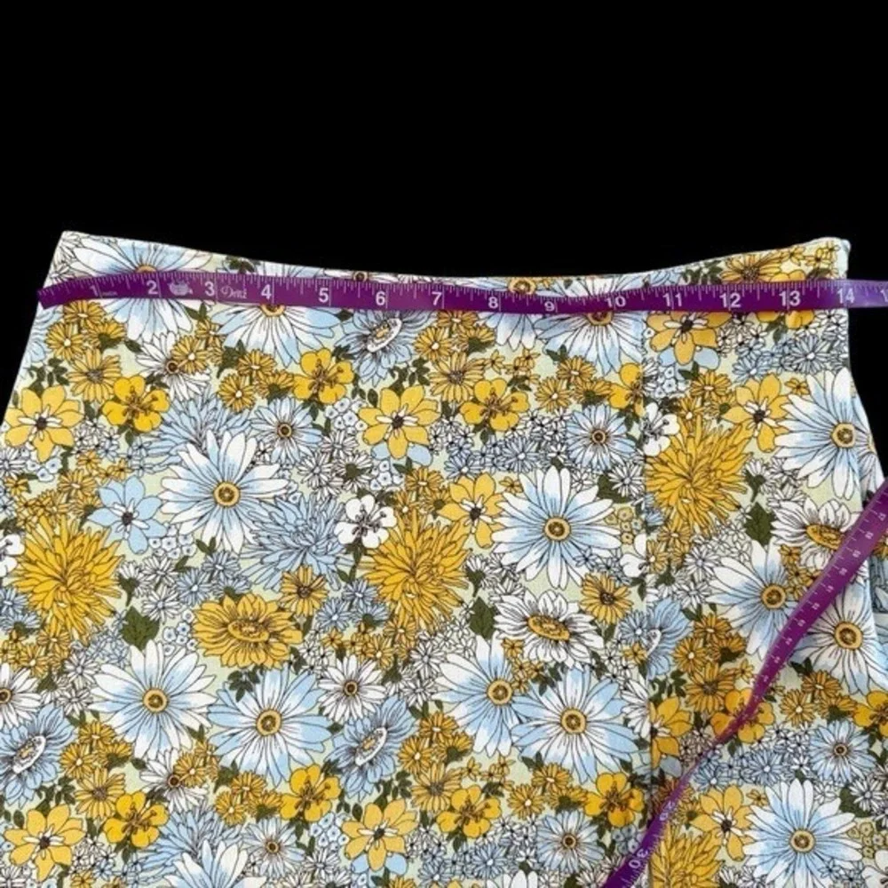 Cottagecore Linen blend Floral Mini Skirt yellow Sz Small Petite soft girl indie